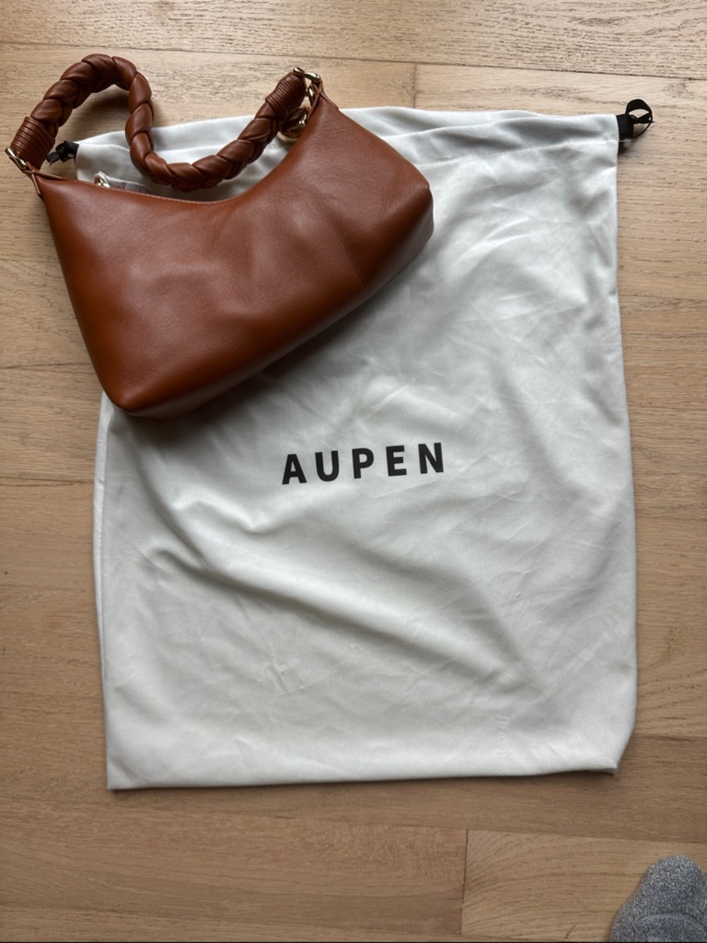 AUPEN Brown Braided-Handle Shoulder Bag